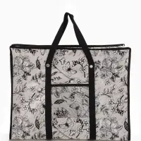 Сумка хозяйственная &laquo;Цветы и бабочки&raquo;, на молнии, 60&times;20&times;45 см, наружный карман, серая