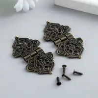Петля для шкатулки металл "Узорная с цветами" бронза + гвозди набор 2 шт 5,3х2,8 см Петля для шкатулки металл "Узорная с цветами" бронза + гвозди набор 2 шт 5,3х2,8 см