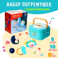 Набор погремушек с прорезывателями «Мишутка», в музыкальном кейсе, 6 шт.