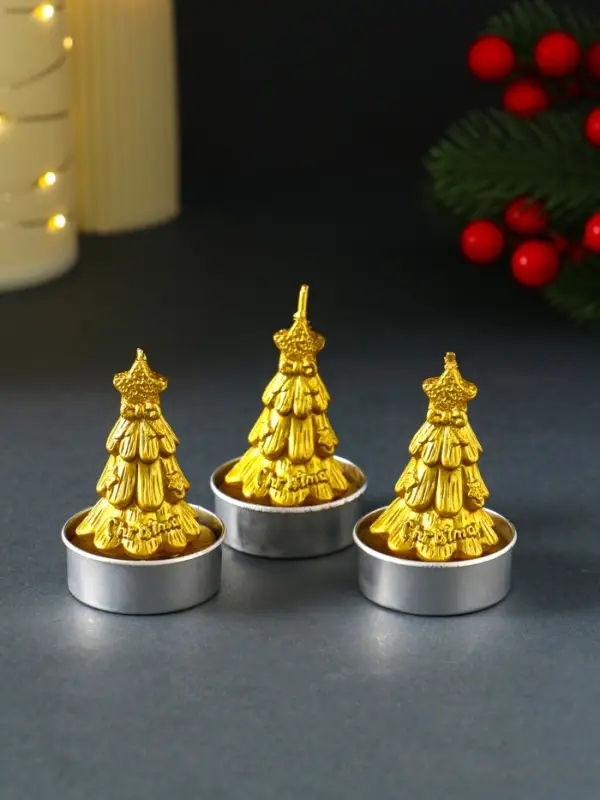 Набор свечей новогодних &laquo;Ёлка золотая&raquo;, 3 шт., 4&times;6 см