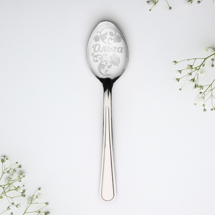 Ложка чайная с гравировкой «Ольга», 3 х 14 см. Ложка чайная с гравировкой «Ольга», 3 х 14 см.