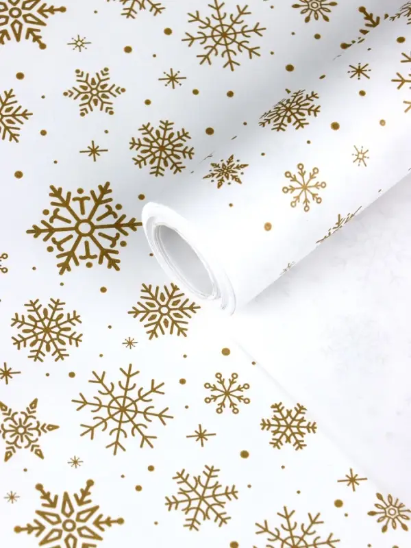 Бумага упаковочная крафт, Бумага упаковочная крафт, "Снежинки", на белом 75гр/м² 0,72 х 10 м