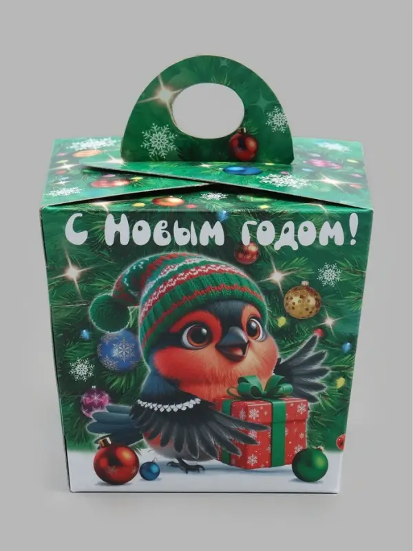Коробка малая "Новогодние снегири" 100х92х92