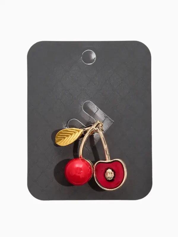 Брошь "Вишня с косточкой", цвет красно-зелёный в золоте