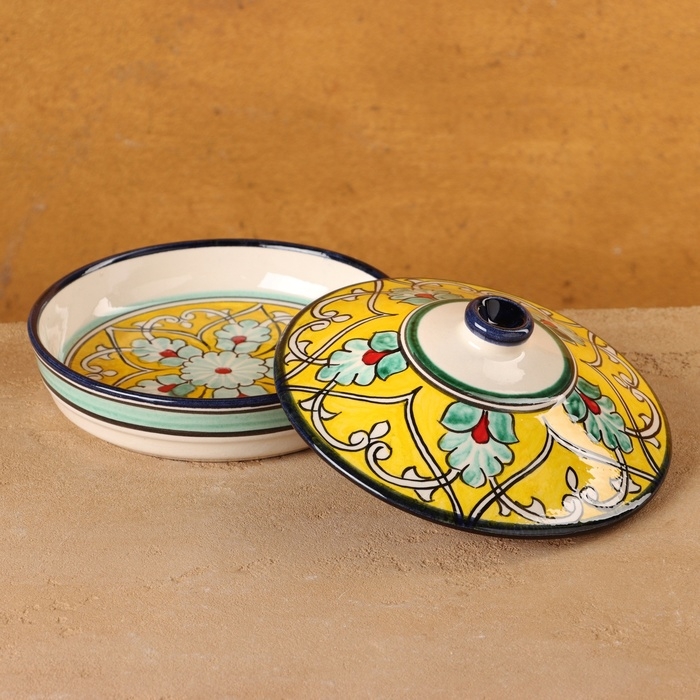 Масленка Риштанская Керамика Масленка Риштанская Керамика "Узоры", 17 см, желтая