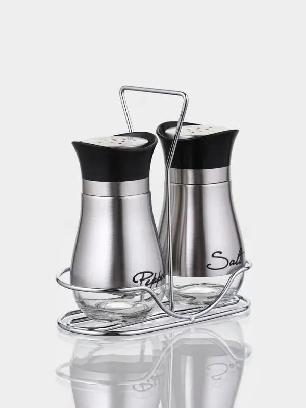 Набор для специй &laquo;Сияние.Silver&raquo;, 2 шт., на подставке, стекло, серебристый