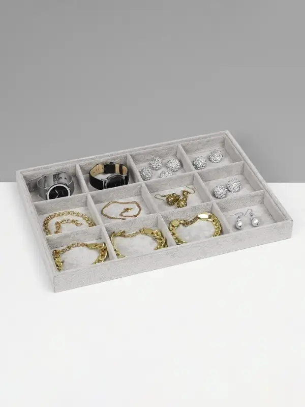 Подставка для украшений QF, 12 ячеек, флок, 35&times;24&times;3 см, серая