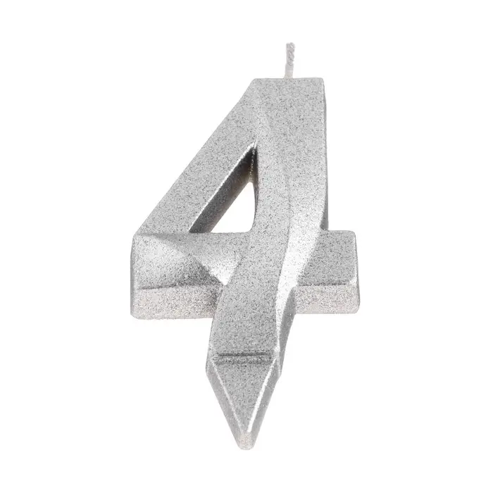 Свеча в торт «Цифра 4», серебряная, 6.5 см Свеча в торт «Цифра 4», серебряная, 6.5 см