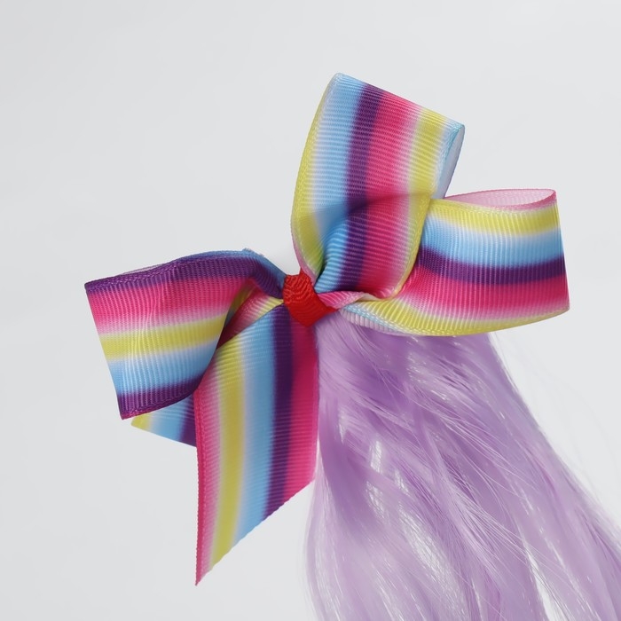 Локон накладной «Бантик», кудрявый волос, на заколке, 32 см, цвет сиреневый/пепельный/розовый