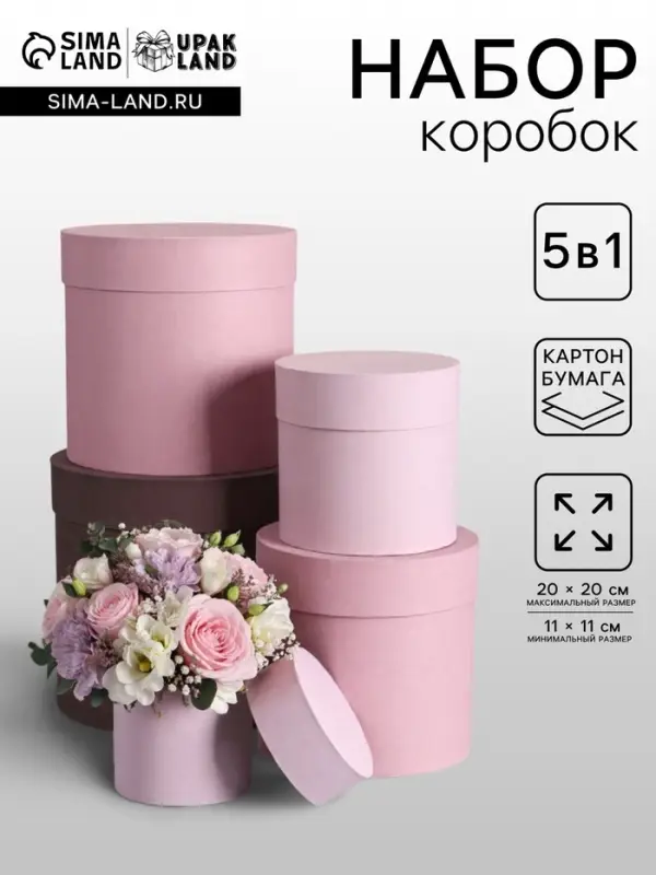 Набор круглых подарочных коробок 5 в 1, &laquo;Тепло&raquo; 20&times;20-11&times;11
