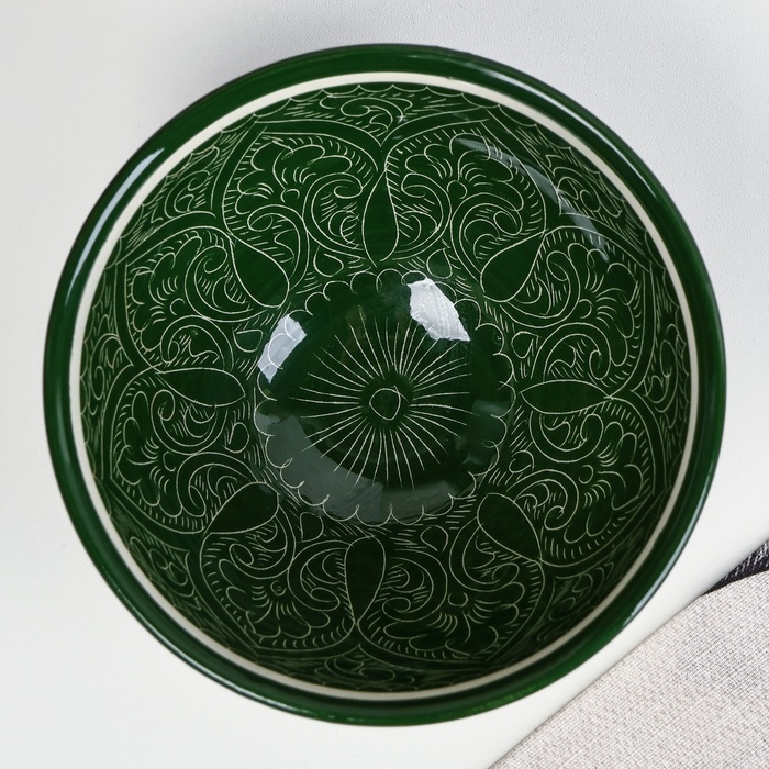 Набор салатников Риштанская керамика Набор салатников Риштанская керамика "Узоры", 15 см, 3 шт, в подарочной упаковке, зелёные