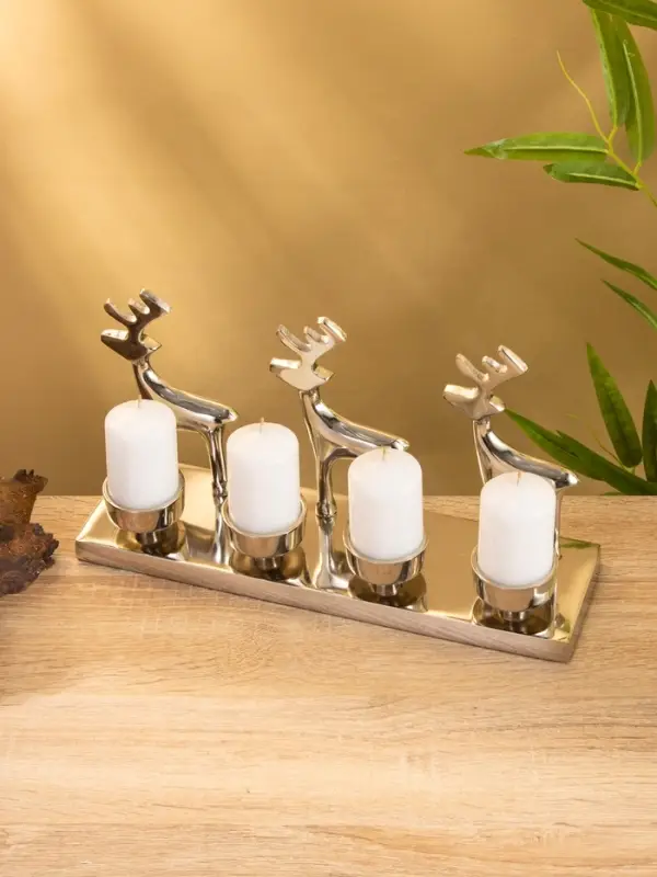 Подсвечник на 4 свечи  Подсвечник на 4 свечи "Трио оленей" алюминий 30х9х15 см