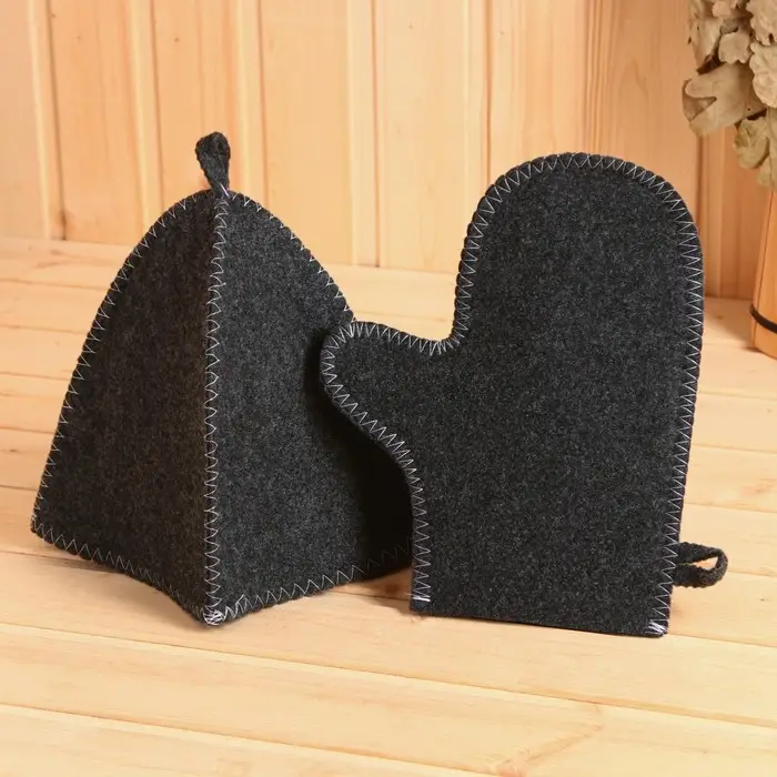 Набор для бани &laquo;Мужской&raquo;, 5 предметов: шапка, коврик, рукавица, тапочки, сумка, шерсть 30%, полиэфир 70%, тёмный, &laquo;Добропаровъ&raquo;