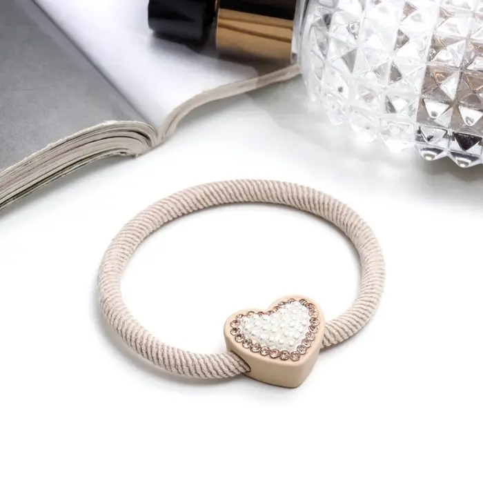 Резинка для волос «Бирсен», сердце, 5 см, бежевый Резинка для волос «Бирсен», сердце, 5 см, бежевый