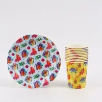 Набор одноразовой бумажной посуды, 20 предметов: 10 стаканов, 10 тарелок, Ум и Хрум