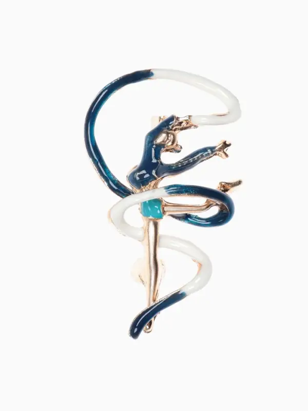 Брошь &laquo;Гимнастка&raquo;, с лентой, синяя в золоте