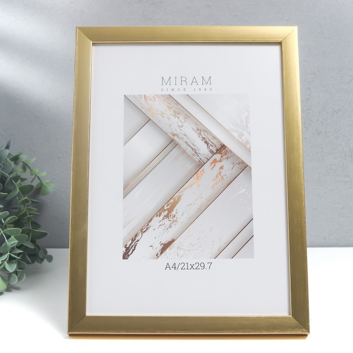Фоторамка пластик Фоторамка пластик "МИРАМ" 21х29,7 см, (A4) золото (пластиковый экран)