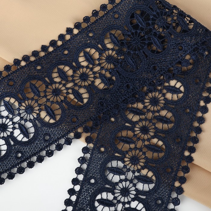 Кружево гипюровое, 83 мм × 11 ± 1 м, цвет тёмно-синий Кружево гипюровое, 83 мм × 11 ± 1 м, цвет тёмно-синий