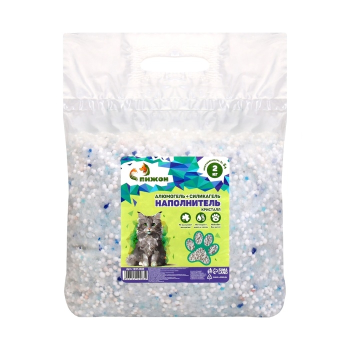 Наполнитель для кошачьих туалетов Наполнитель для кошачьих туалетов "Пижон", 1 кг Алюмогель + 1 кг силикагель кристалл до 5 л