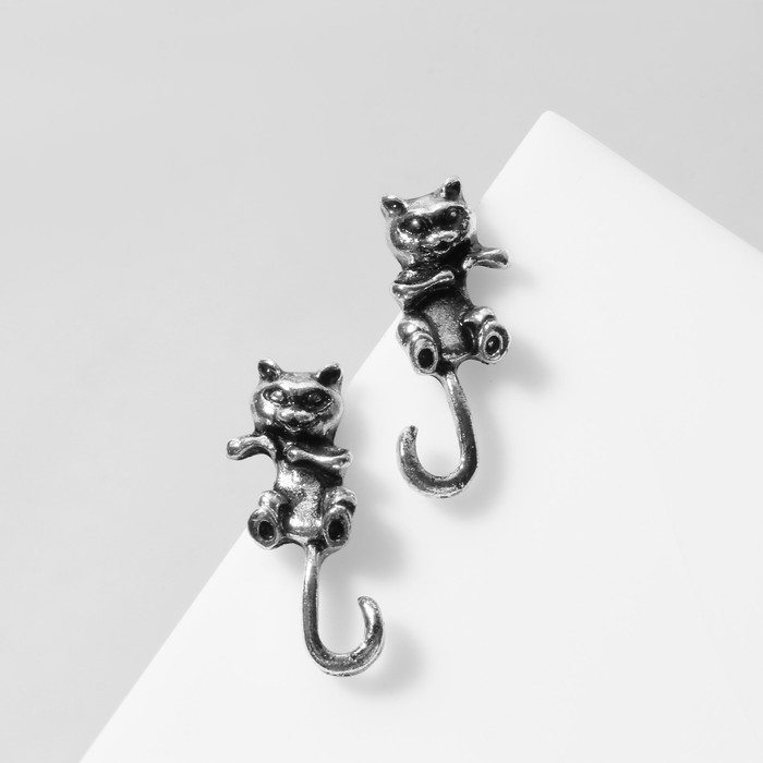 Серьги металл «Котята» хвостатые, цвет чернёное серебро Серьги металл «Котята» хвостатые, цвет чернёное серебро