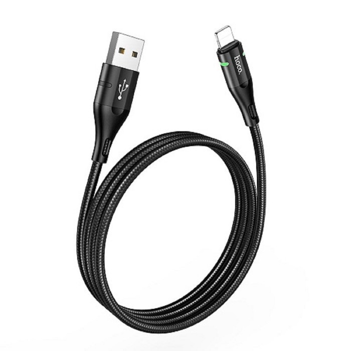 Кабель Hoco U93, USB - Lightning, 2.4 А, 1.2 м, индикатор, черный Кабель Hoco U93, USB - Lightning, 2.4 А, 1.2 м, индикатор, черный
