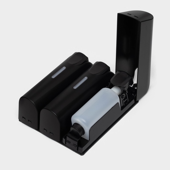 Диспенсер для мыла SAVANNA, механический, 3 отсека по 350 мл: шампунь, кондиционер, гель, чёрный Диспенсер для мыла SAVANNA, механический, 3 отсека по 350 мл: шампунь, кондиционер, гель, чёрный