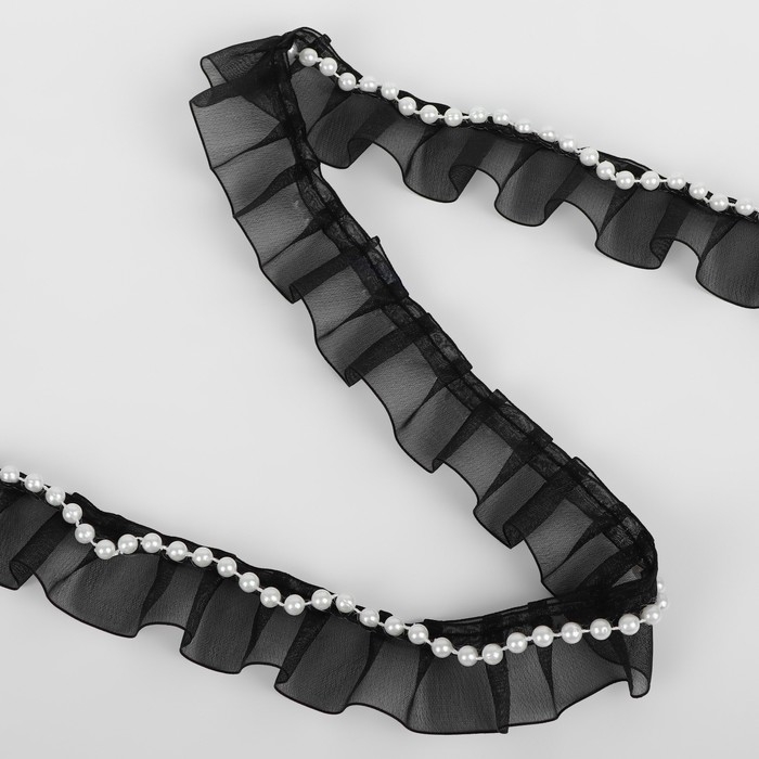 Рюш капроновый, с бусинами, 30 мм, 4,5 ± 0,5 м, цвет чёрный/белый Рюш капроновый, с бусинами, 30 мм, 4,5 ± 0,5 м, цвет чёрный/белый