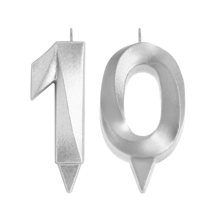 Свеча в торт юбилейная Свеча в торт юбилейная "Грань" (набор 2 в 1), цифра 10, серебряный металлик, 6,5 см