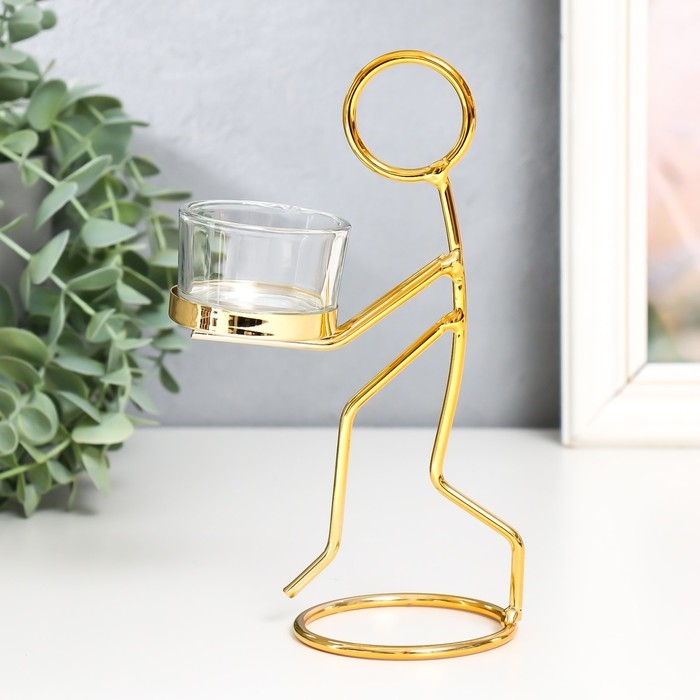 Подсвечник металл, стекло на 1 свечу Подсвечник металл, стекло на 1 свечу "Человечек" d-4,5 см золото 7,5х7,5х18,5 см