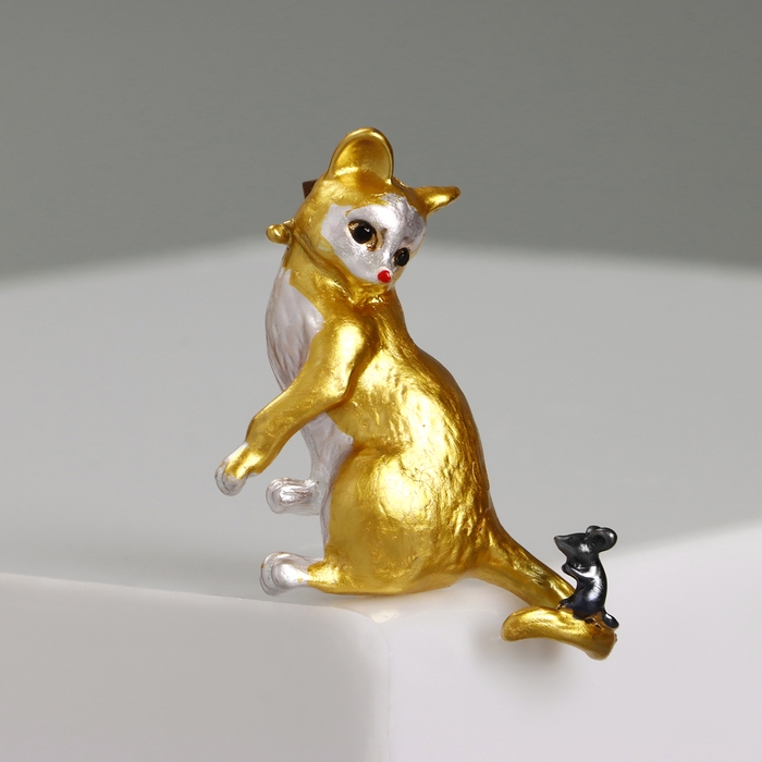 Брошь «Кот и мышь», цвет жёлто-серый в золоте Брошь «Кот и мышь», цвет жёлто-серый в золоте