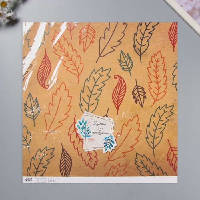 Бумага для скрапбукинга Бумага для скрапбукинга "Листья" плотность 180 гр набор 5 шт 30,5х32 см