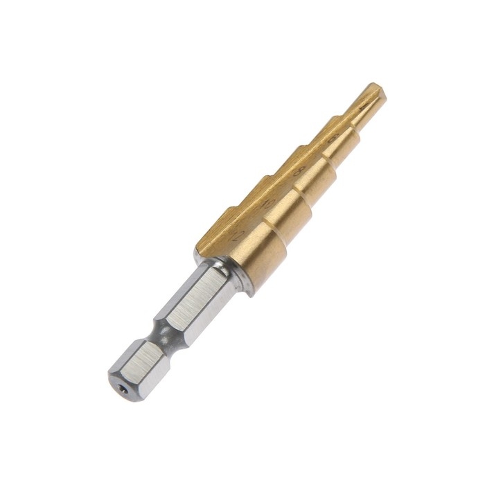 Сверло ступенчатое ТУНДРА, HSS, TiN, шестигранный хвостовик, 4 - 12 мм Сверло ступенчатое ТУНДРА, HSS, TiN, шестигранный хвостовик, 4 - 12 мм