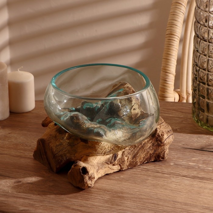 Вазон стекло на дереве  Вазон стекло на дереве "Забота" 20х25х25 см, МИКС