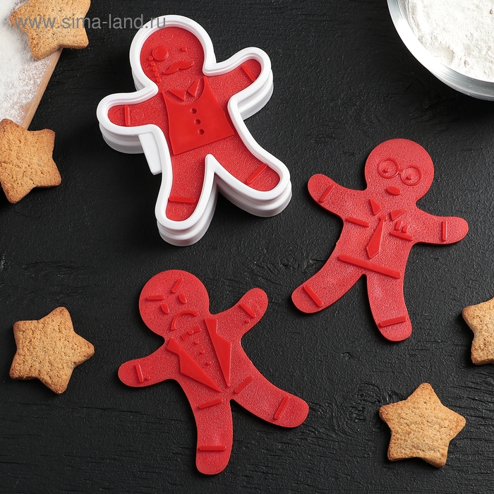 Форма для печенья с 3-мя печатями двухсторонними и прессом Доляна «Пряничный человечек», 13×11×3,5 см, цвет МИКС Форма для печенья с 3-мя печатями двухсторонними и прессом Доляна «Пряничный человечек», 13×11×3,5 см, цвет МИКС