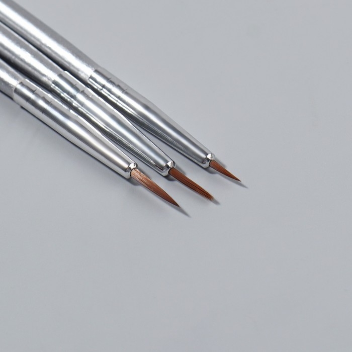 Набор кистей для дизайна ногтей, 3 шт, 16,5 см, в PVC - тубе, цвет серебристый Набор кистей для дизайна ногтей, 3 шт, 16,5 см, в PVC - тубе, цвет серебристый