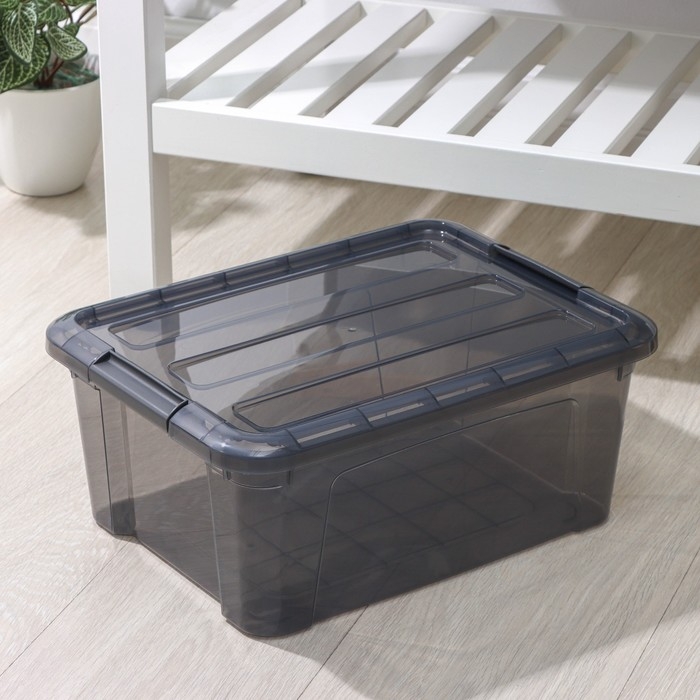 Контейнер для хранения с крышкой «Кип», 11 л, 37,5×28,5×16 см, цвет чёрный прозрачный Контейнер для хранения с крышкой «Кип», 11 л, 37,5×28,5×16 см, цвет чёрный прозрачный