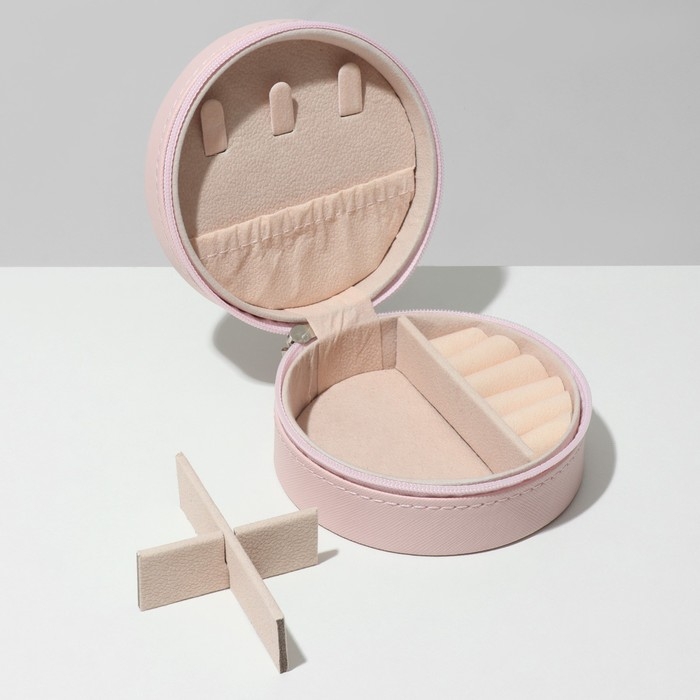 Органайзер для хранения украшений «Шкатулка портативная круг», 9,8×9,8×4,5 см, цвет розовый Органайзер для хранения украшений «Шкатулка портативная круг», 9,8×9,8×4,5 см, цвет розовый