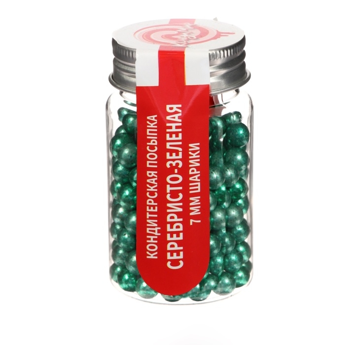 Кондитерская посыпка, серебристо-зеленая, шарики, 7 мм, 50 г Кондитерская посыпка, серебристо-зеленая, шарики, 7 мм, 50 г