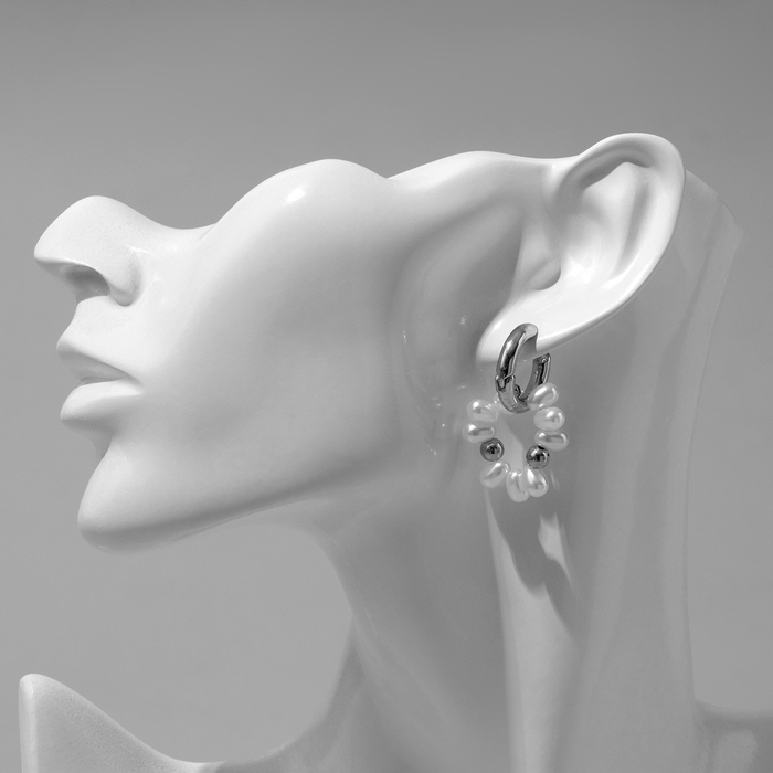 Серьги со съёмным элементом «Трансформер» клевер-сердце, цвет бело-бежевый в серебре Серьги со съёмным элементом «Трансформер» клевер-сердце, цвет бело-бежевый в серебре