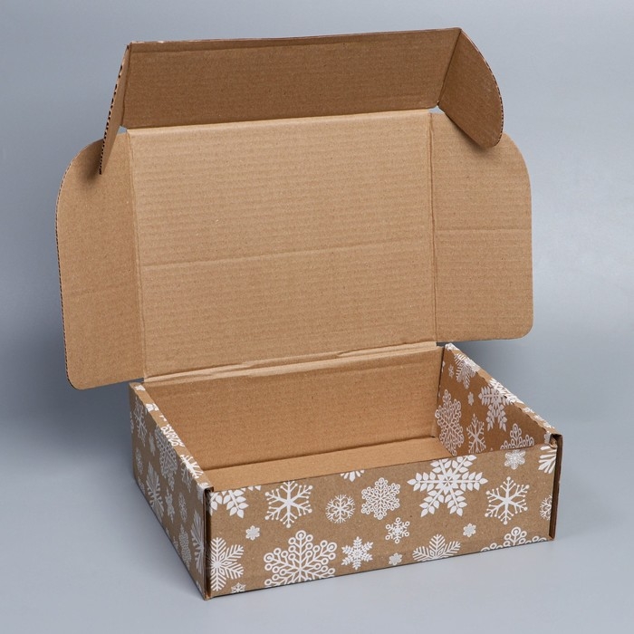 Коробка новогодняя складная «Снежинки», бурый, 27 х 21 х 9 см, Новый год Коробка новогодняя складная «Снежинки», бурый, 27 х 21 х 9 см, Новый год