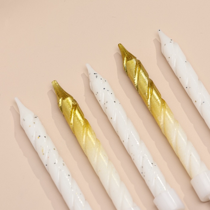 Свечи для торта Свечи для торта "Спираль", 6 шт, белые и градиент золото с белым