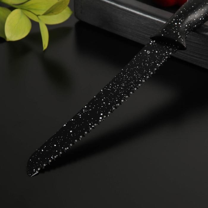 Нож с антиналипающим покрытием Доляна «Зефир», хлебный, лезвие 20 см, цвет чёрный Нож с антиналипающим покрытием Доляна «Зефир», хлебный, лезвие 20 см, цвет чёрный