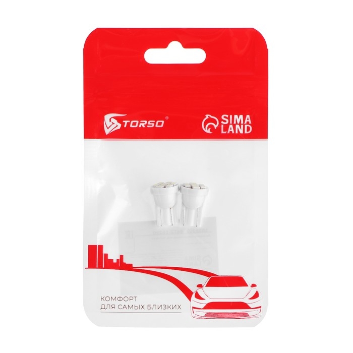 Автолампа светодиодная TORSO T10 W5W, габарит, 12 В, 8 SMD-3528, 2 шт, свет белый Автолампа светодиодная TORSO T10 W5W, габарит, 12 В, 8 SMD-3528, 2 шт, свет белый