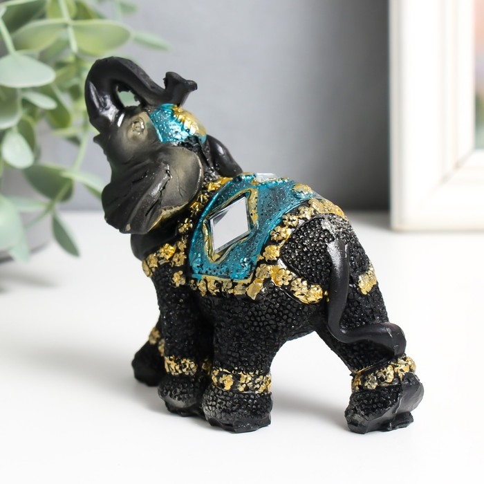 Сувенир полистоун Сувенир полистоун "Слон в синей попоне с кистями и зеркалами" h=10;8;7;6;5,2;4,9;4,5 см
