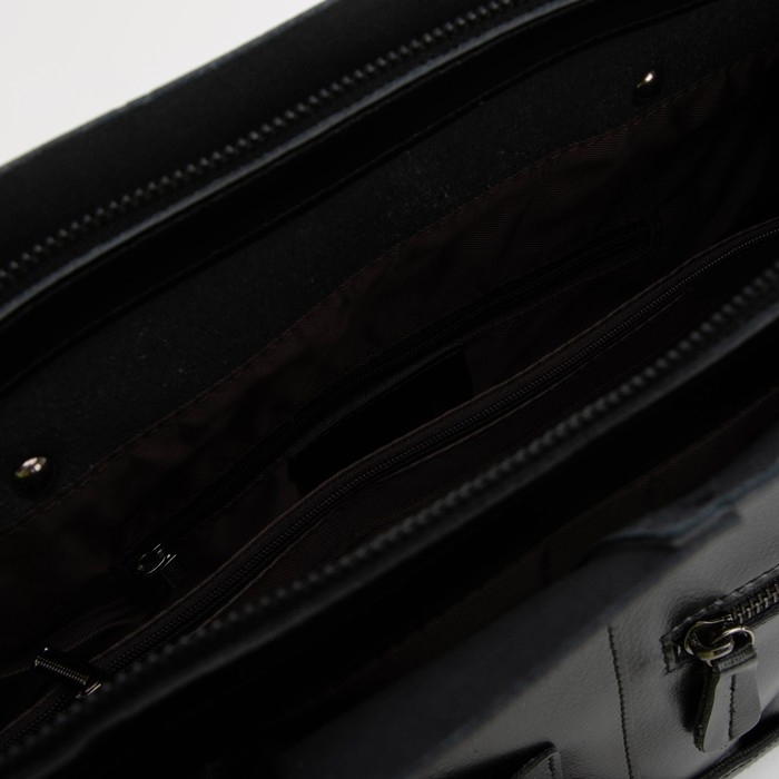 Сумка-тоут на молнии, 3 наружных кармана, длинный ремень, цвет чёрный