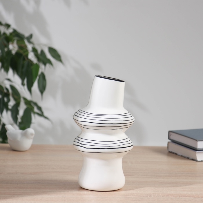 Ваза керамика настольная Ваза керамика настольная "Пикассо" (ручная роспись) кольца в полоску, 21х10 см, чёрно-белый 104551