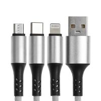 Кабель брелок 3 в 1, MicroUSB/Type-C/Lightning - USB, 2.4 А, белый