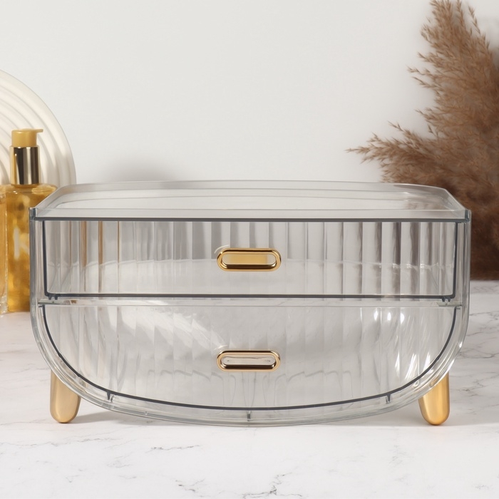 Органайзер для хранения, 2 секции, 28,5 × 18,5 × 14,5 см, цвет прозрачный/золотистый Органайзер для хранения, 2 секции, 28,5 × 18,5 × 14,5 см, цвет прозрачный/золотистый