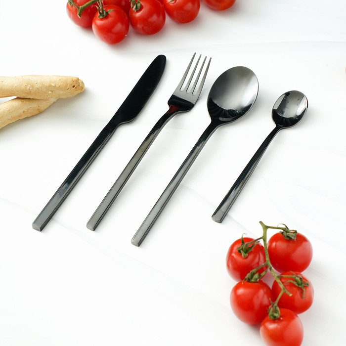 Столовые приборы из нержавеющей стали Magistro «Оску стандарт», 4 предмета, цвет чёрный Столовые приборы из нержавеющей стали Magistro «Оску стандарт», 4 предмета, цвет чёрный