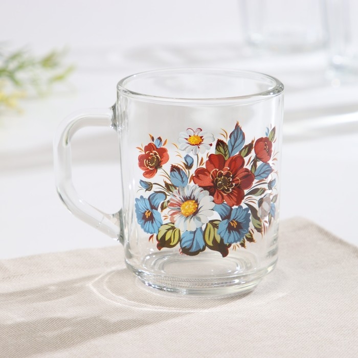 Кружка стеклянная «Букетик», 200 мл, рисунок МИКС Кружка стеклянная «Букетик», 200 мл, рисунок МИКС